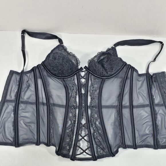 Victoria’s Secret 2014 Gray Lace Mesh & Rhinestone Lingerie Corset Top size 34B - Picture 5 of 10